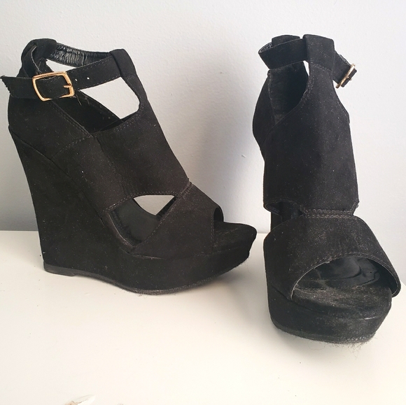 Windsor Shoes - WINDSOR | Black Wedge Platform Heels